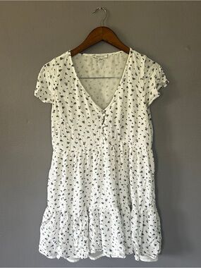 American Eagle White Blue Floral Babydoll Mini Dress Size Small Boho Cottagecore